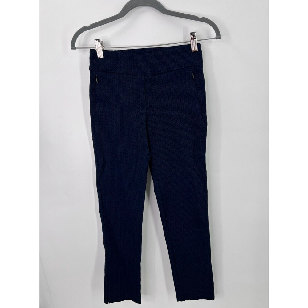 Margaret M Womens Slimming Jacquard Pull On Pants Zip Pockets Navy Women's XS